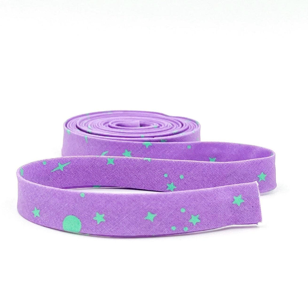 Space Sprinkles Bias Tape Frozenberry Purple Mint 1/2" Double Fold