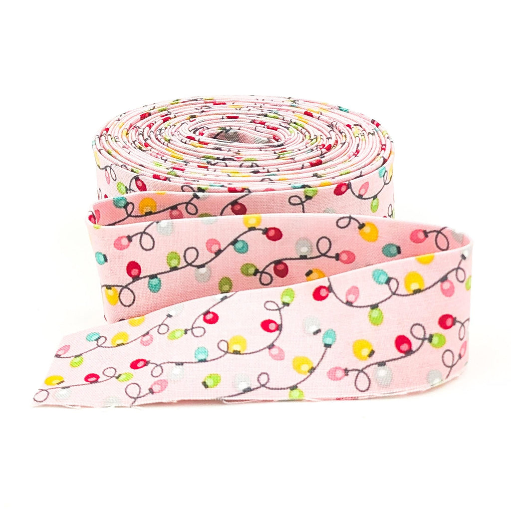 Quilt Binding Gingerbread Kisses Christmas Lights Pink 1 1/4" Single Fold