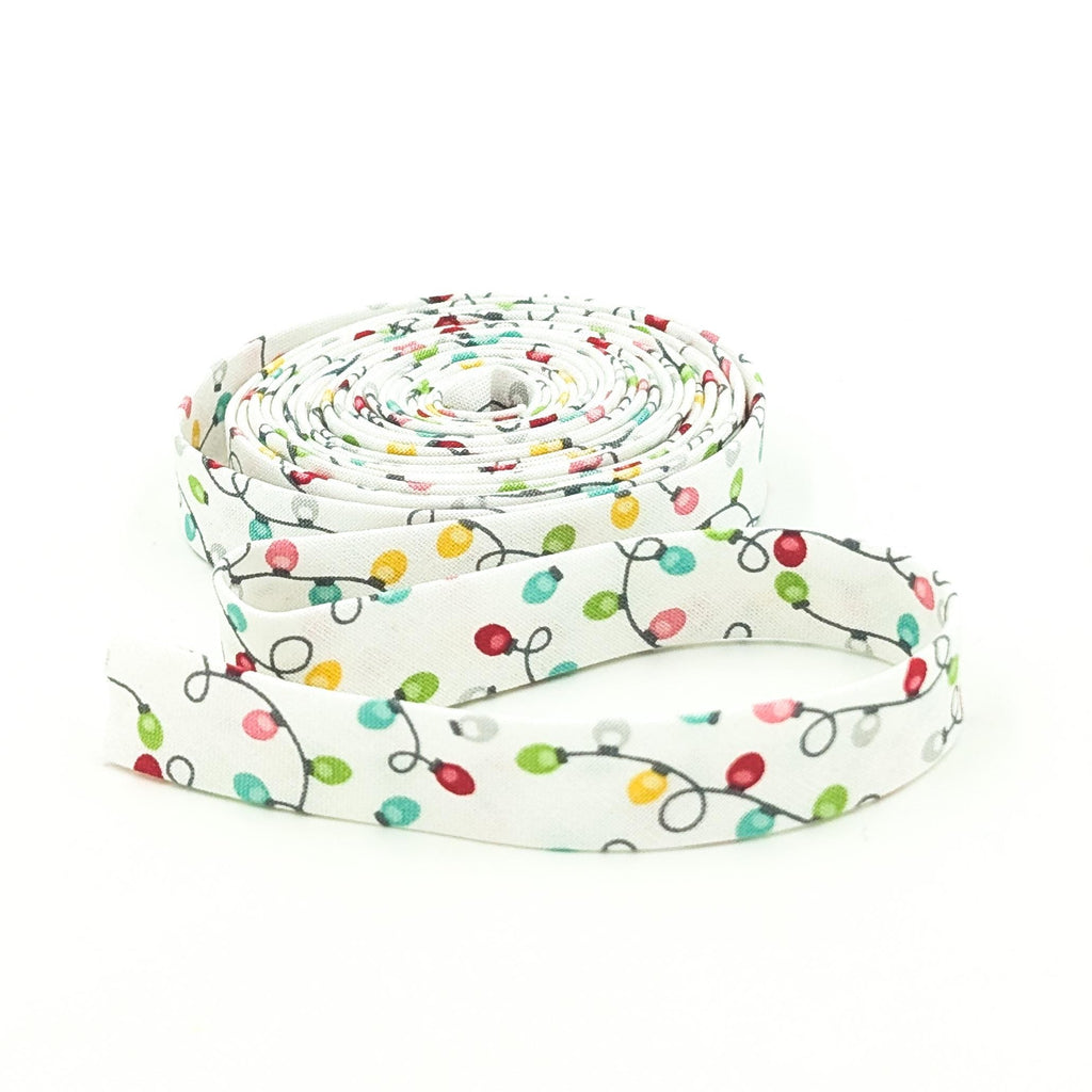 Double Fold Bias Tape 1/2'' Strings of Christmas Lights White