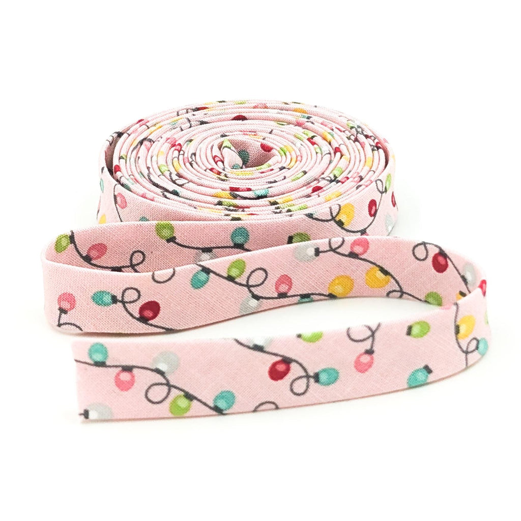 Double Fold Bias Tape 1/2'' Strings of Christmas Lights Pink