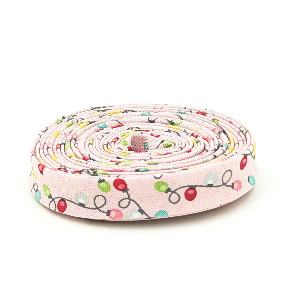 Double Fold Bias Tape 1/2'' Strings of Christmas Lights Pink