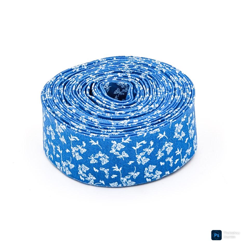 Floral Quilt Binding Penelope Floral Blue Creamy White, 1 1/4" Single Fold