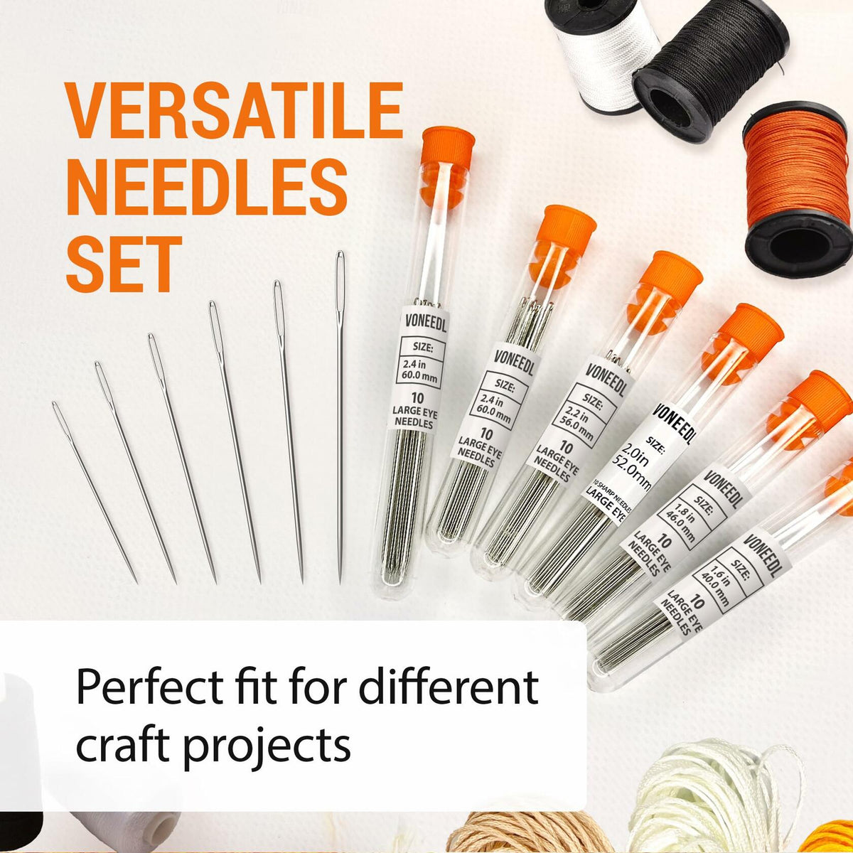 VONEEDL Large Eye Sharp Sewing Needles 6 Sizes 60 PCS Easy Thread
