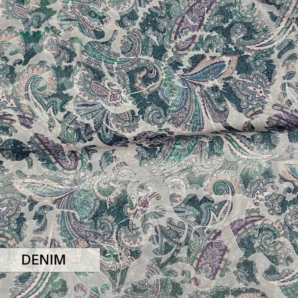 FLORIAN - BOTANICAL PAISLEY PRINTED CUT VELVET UPHOLSTERY FABRIC BY THE YARD