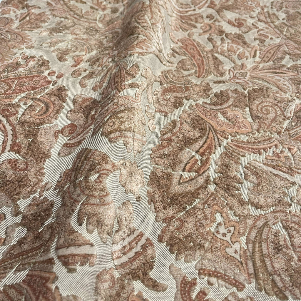 FLORIAN - BOTANICAL PAISLEY PRINTED CUT VELVET UPHOLSTERY FABRIC BY THE YARD