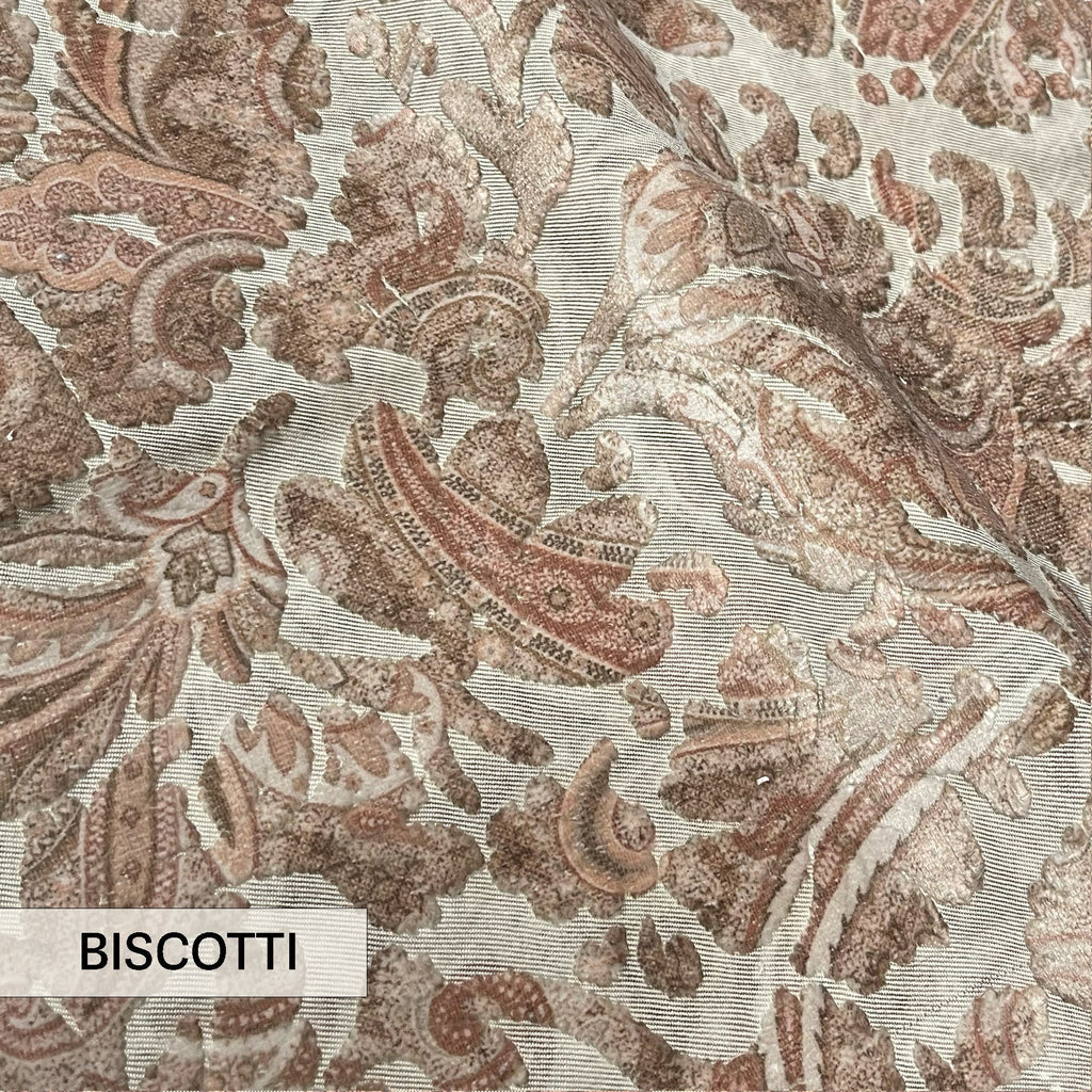 FLORIAN - BOTANICAL PAISLEY PRINTED CUT VELVET UPHOLSTERY FABRIC BY THE YARD