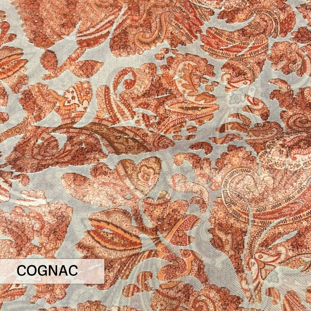 FLORIAN - BOTANICAL PAISLEY PRINTED CUT VELVET UPHOLSTERY FABRIC BY THE YARD