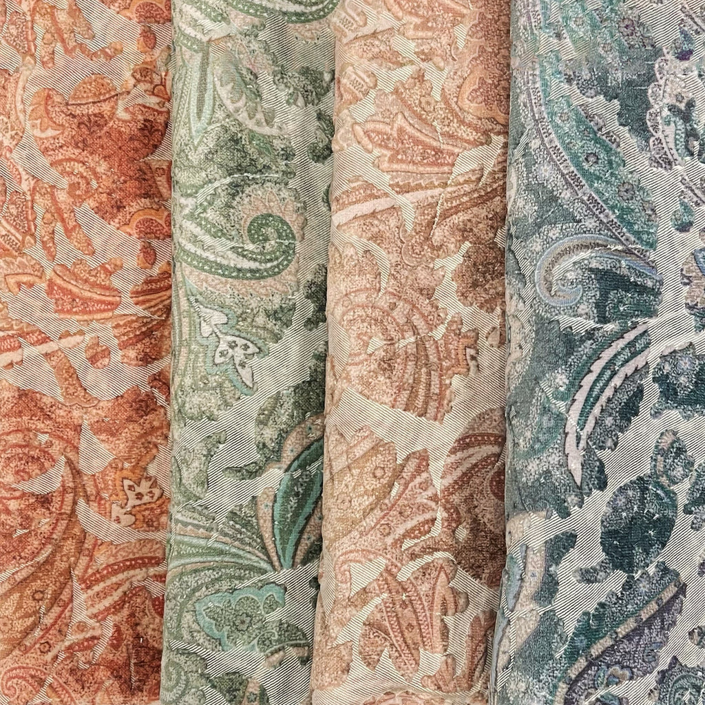 FLORIAN - BOTANICAL PAISLEY PRINTED CUT VELVET UPHOLSTERY FABRIC BY THE YARD