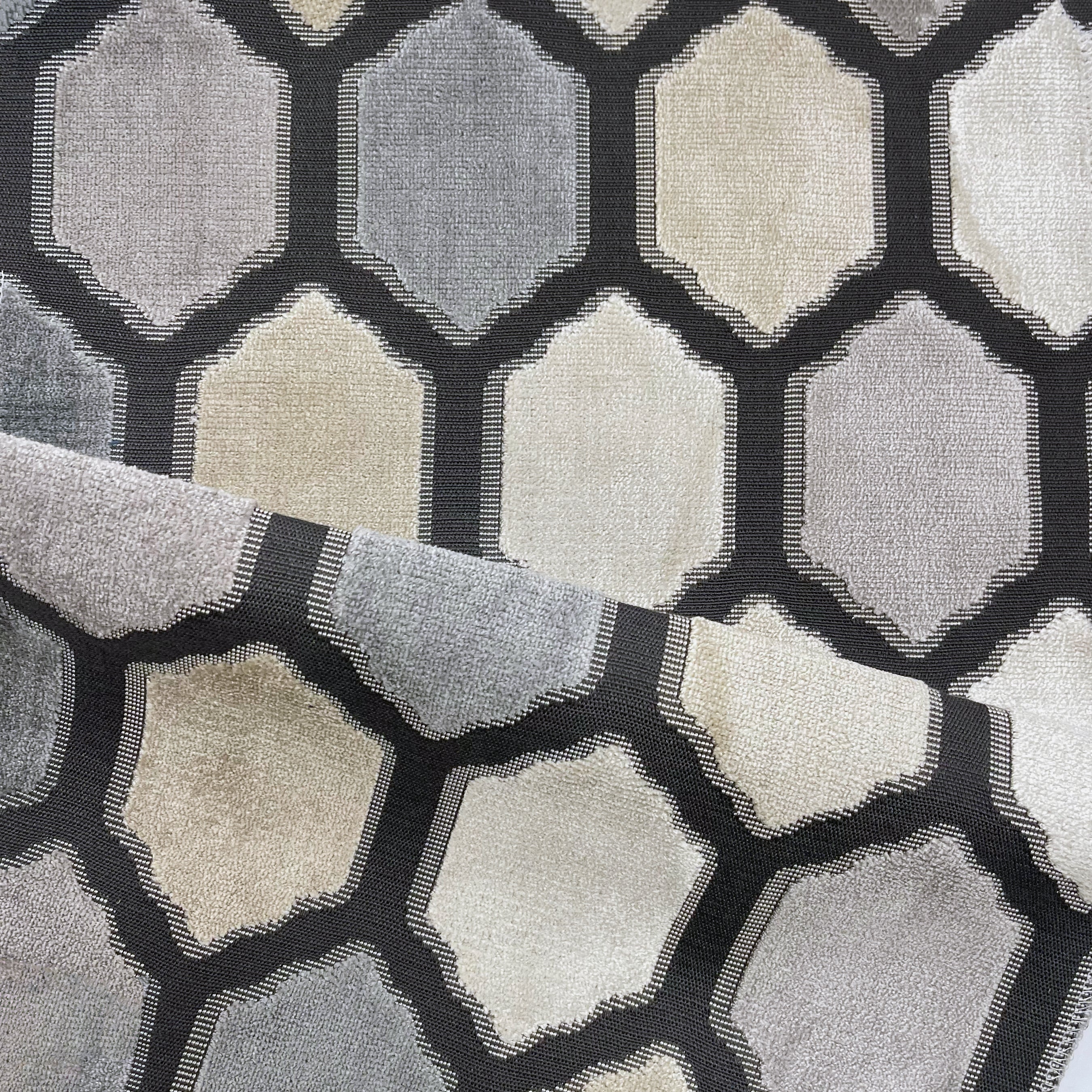MALLORCA - MODERN HONEYCOMB PATTERN CUT VELVET UPHOLSTERY FABRIC BY THE YARD